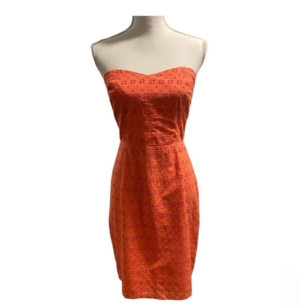 {J. Crew} Strapless Eyelet Coral Dress